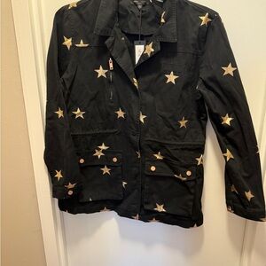 NWT Black Utility Jacket with Gold Star Pattern